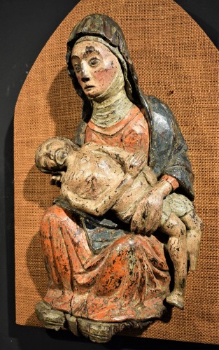 "Pietà" en bois polychromé - bas moyen age, début du XVe siècle - Romano Ischia